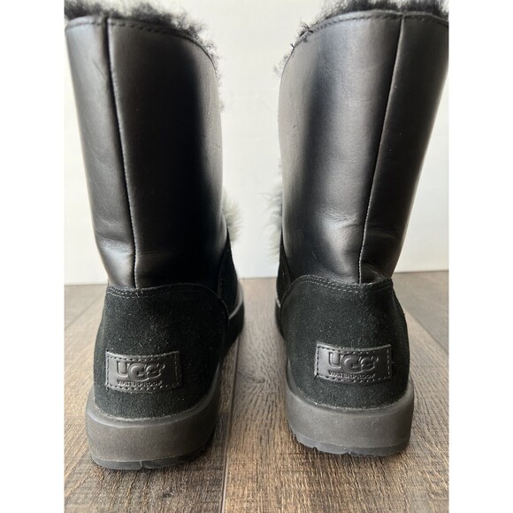 UGG Isley Black Leather Vibram Pom Pom Waterproof Boot Women's Size US9.5/EU40.5 - Picture 6 of 10